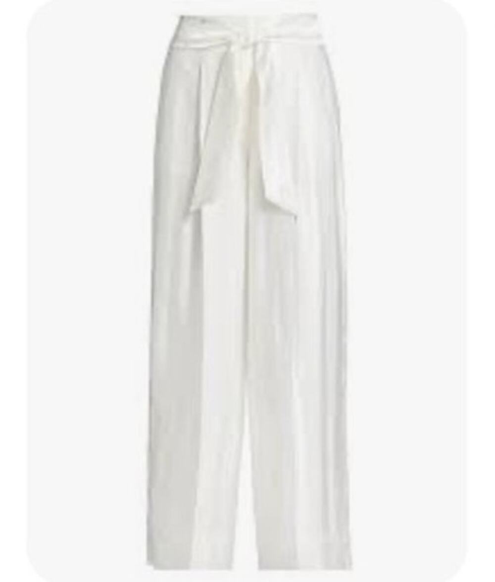 Elie Tahari White Satin Wide Leg Pants Size 8 Tie Waist Palazzo High Rise